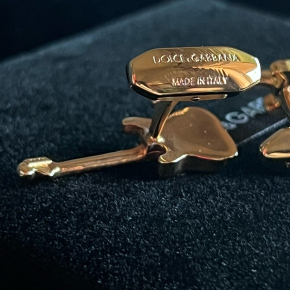 DOLCE & GABBANA Blue Enamel Cufflinks Gold Galvanized Metal Guitar Design NIB - Picture 9 of 10